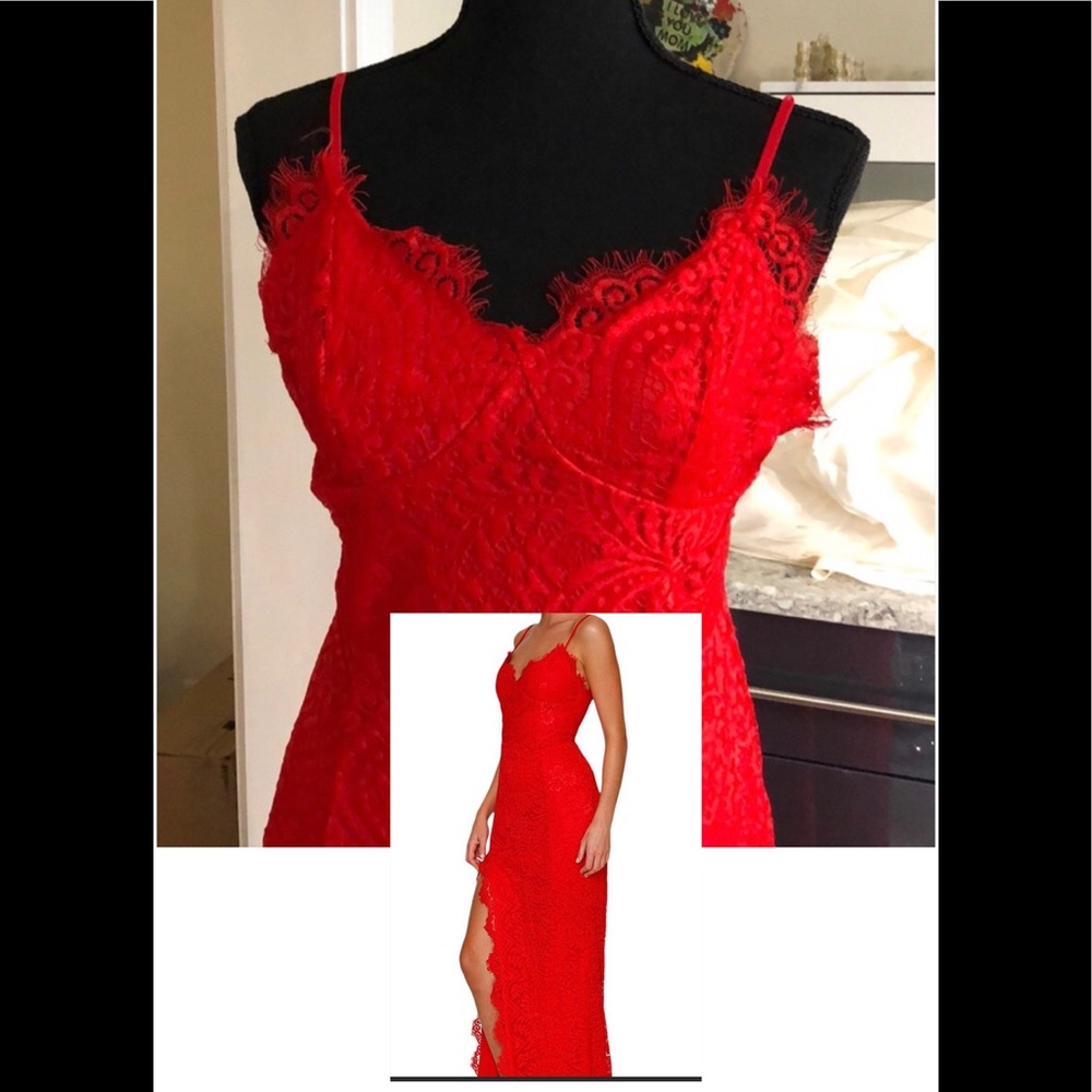 Red scalloped fringe lace maxi